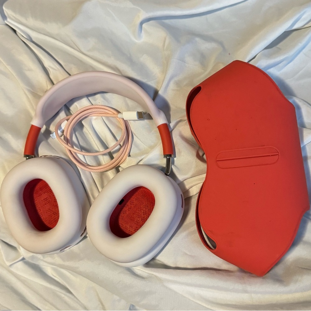 Apple Over-Ear Headphones with Red and White Design
